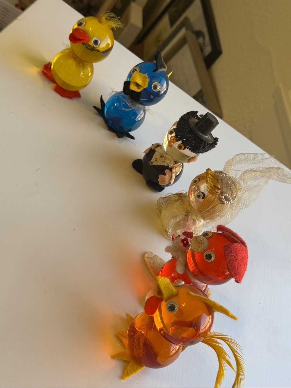 Vintage Glass Bird Figurines – Colorful Double-Ball Birds – Set of 6